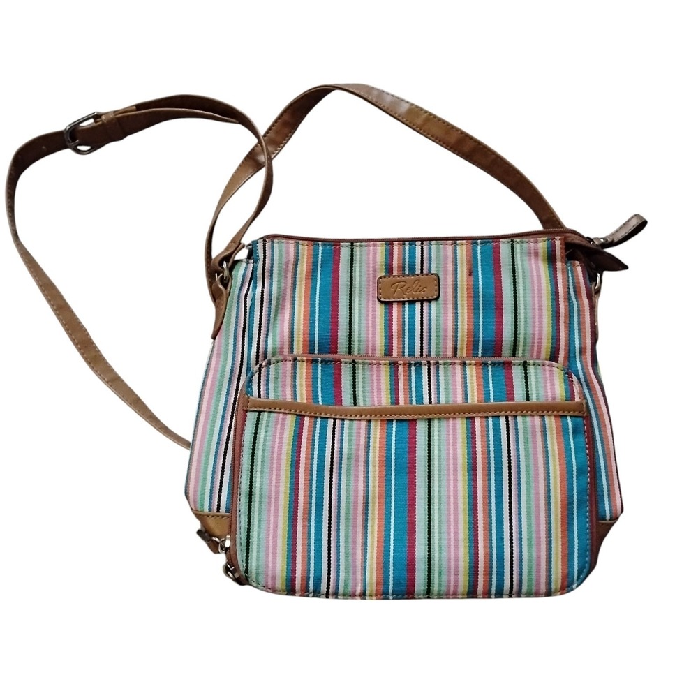 Relic Crossbody Bag Multi Color Stripe Canvas Built In Wallet Organizer Purse